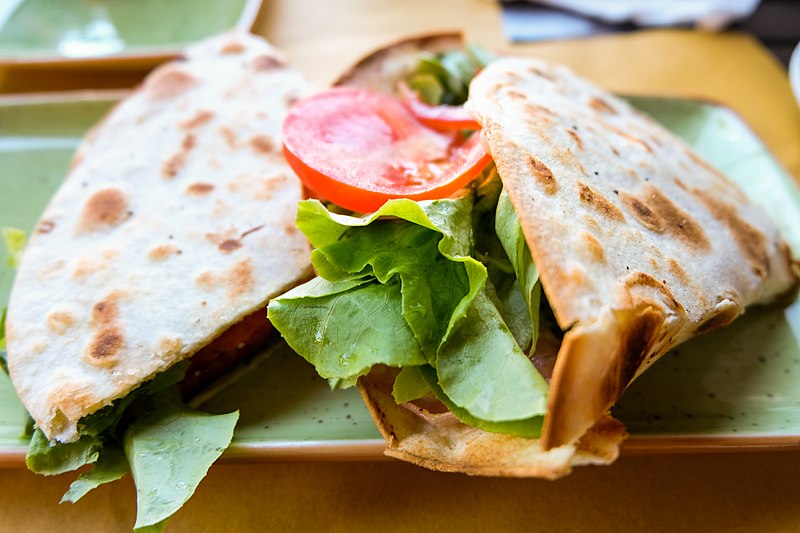 Piadina Sandwich Breakfast with Salad and Tomatoes