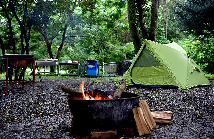 camping firewood camping site camp bonfire tent forest brazier fire