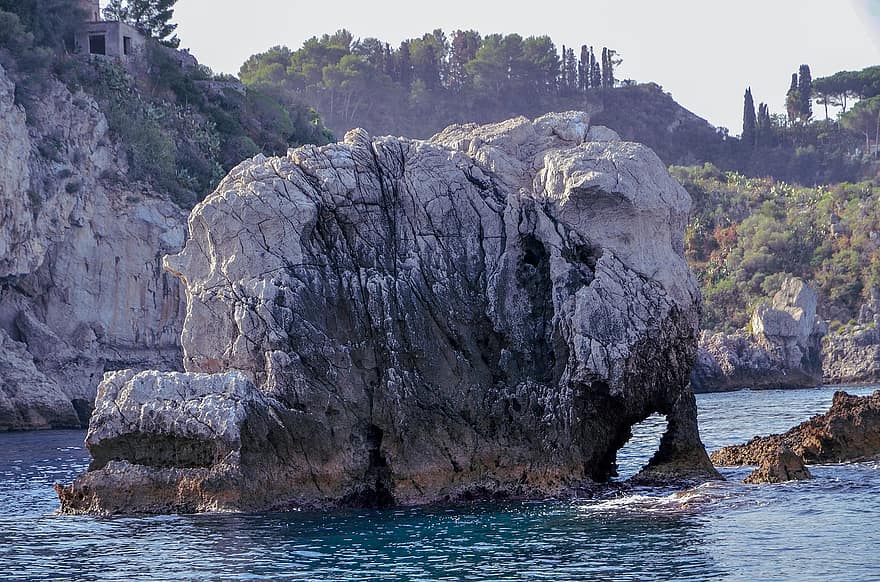 rock elephant sea taormina sicily italy travel tourism landscape