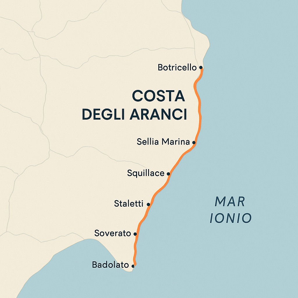 mappa itinerario vacanze in Calabria costa degli Aranci